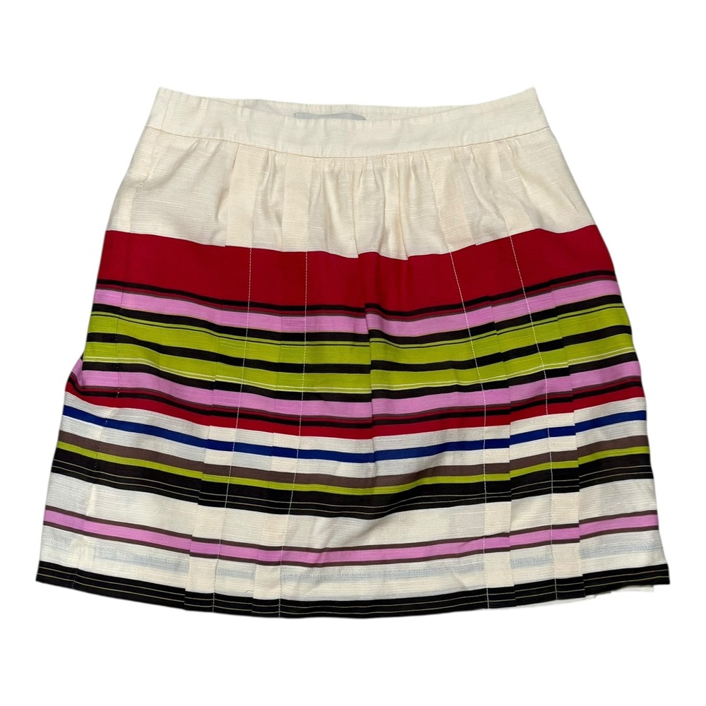 LOFT Striped Mini Skirt Womens 0P Multicolor Excellent Pleated High Waist‎ - Picture 2 of 6